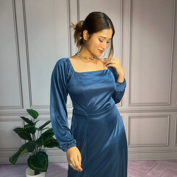 Elegant Long Side-Slit Blue Party Dress