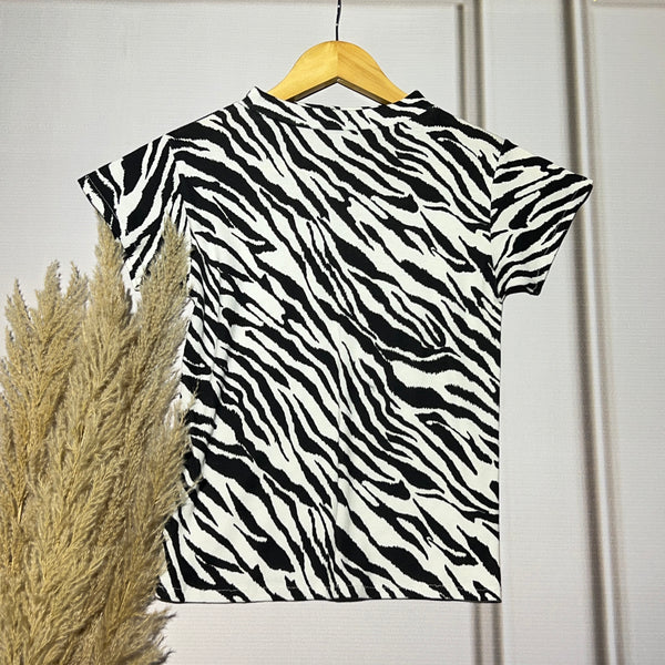 Zebra Print High-Neck Top