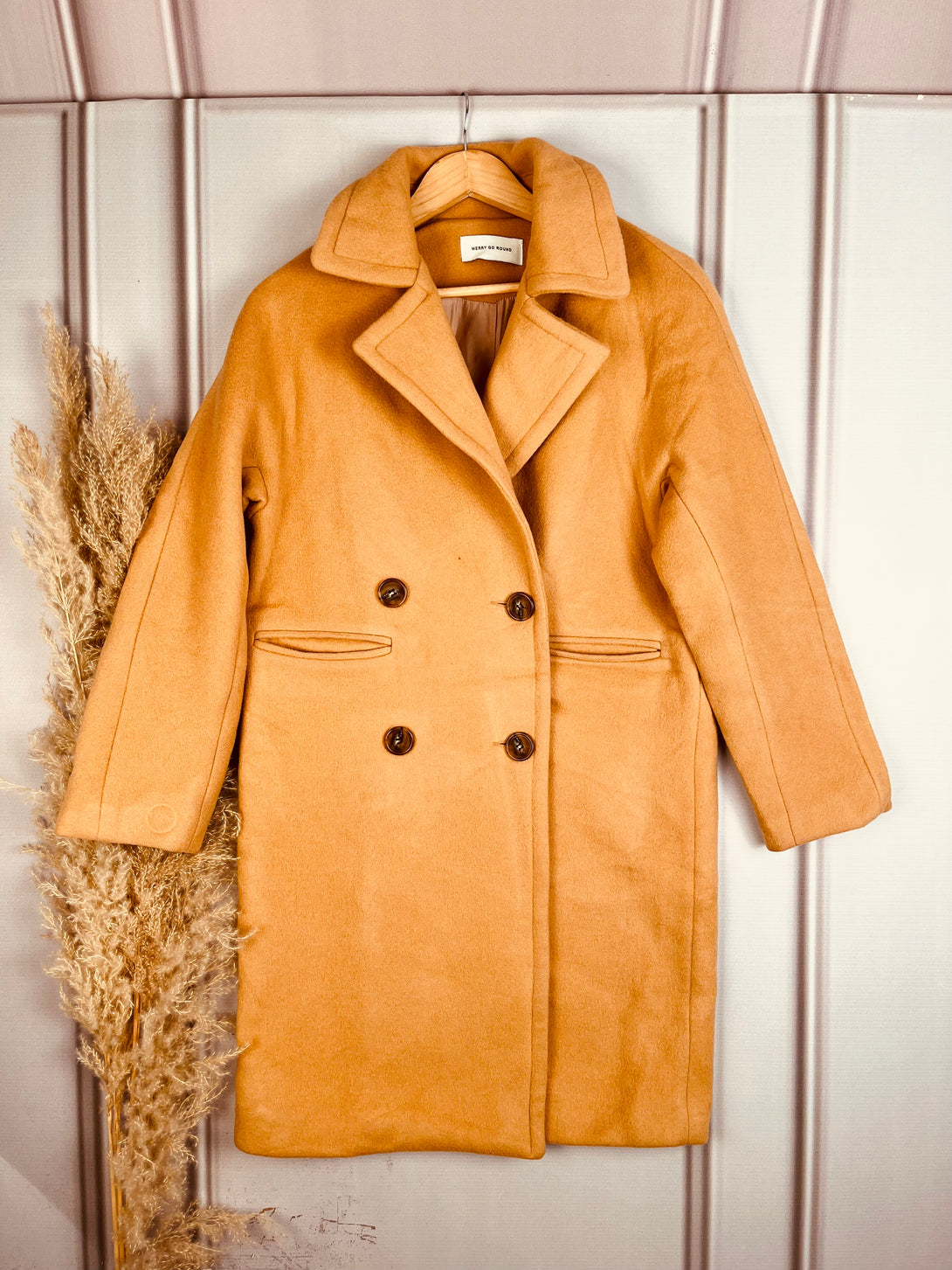 Statement Beige Buttoned Coat Wevidh