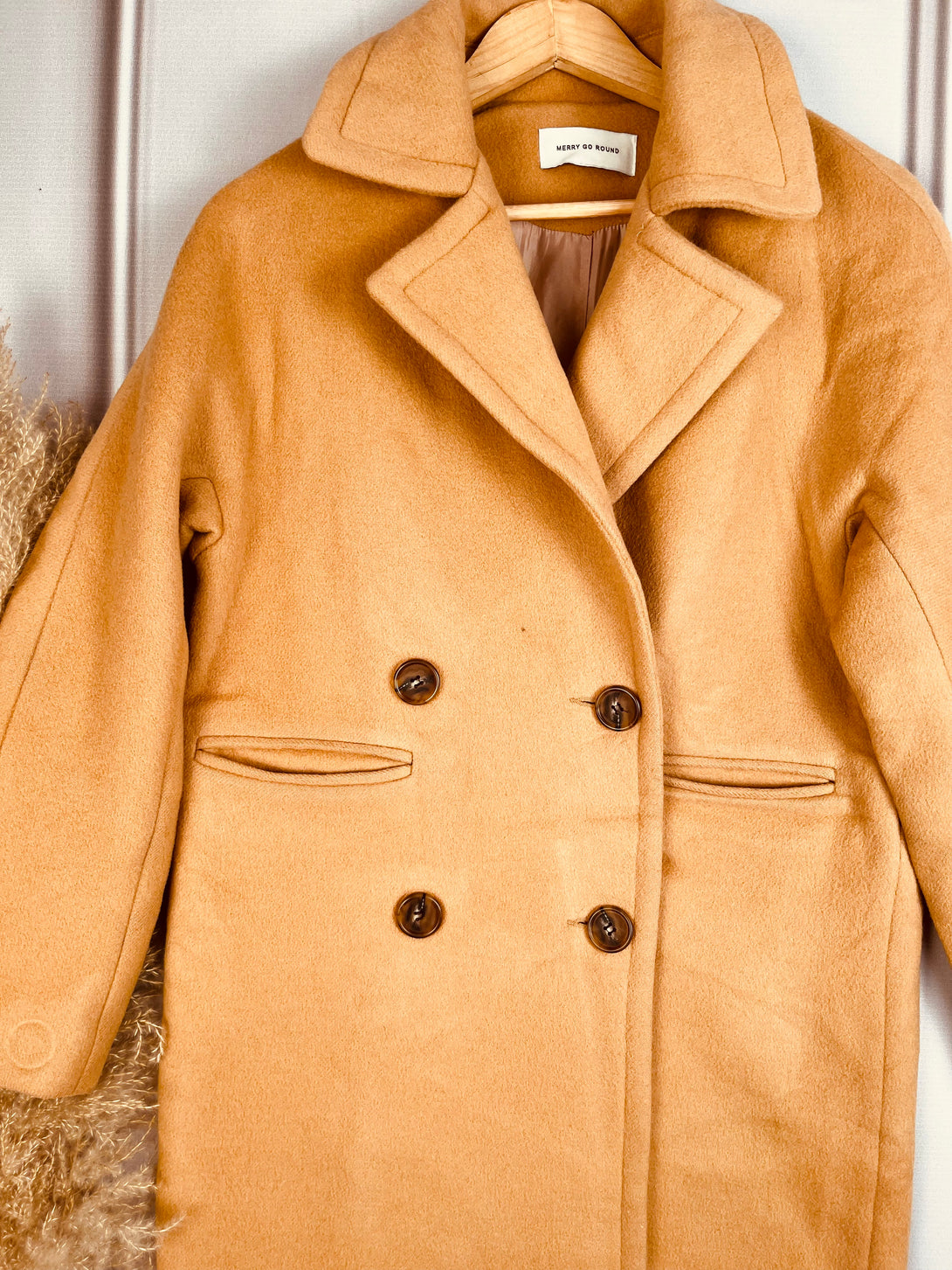 Statement Beige Buttoned Coat Wevidh