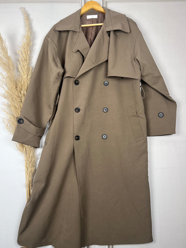 Trendy Double-Breasted Brown Trench Coat
