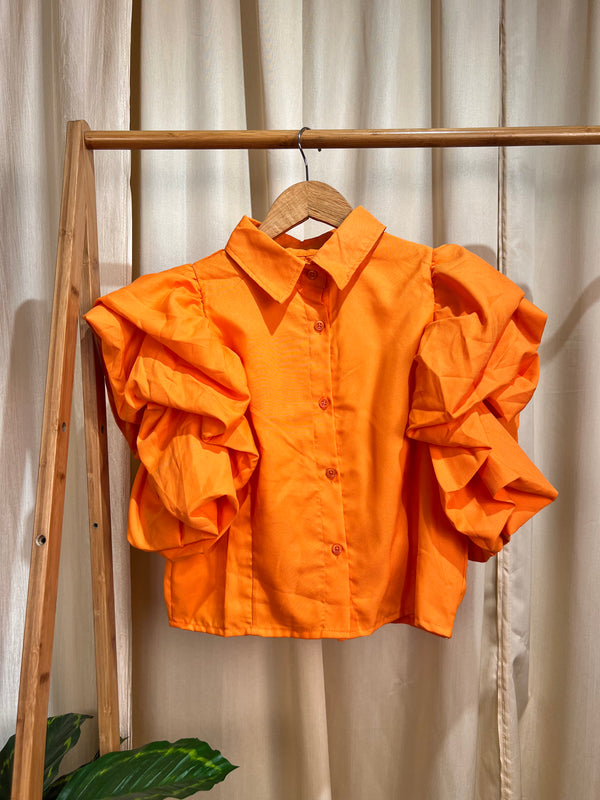 Statement Orange Ruffle Sleeve Shirt