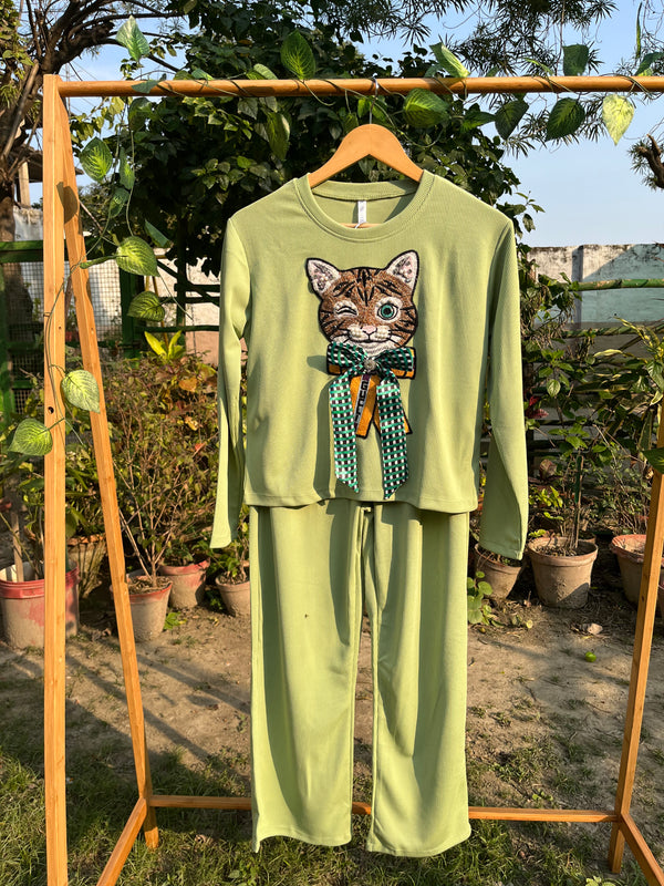Statement Lime-Green Wink-Cat Winter Co-Ord Set