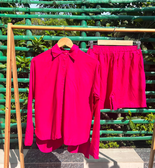 Solid Hot-Pink Shirt with Shorts Set