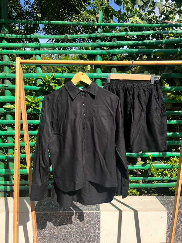 Solid Black Shirt with Shorts Set