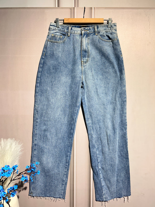 High-Rise Ribbed Straight-Fit Jeans