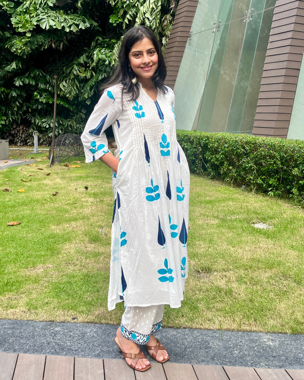 Pinteresty Blue Pure Cotton Kurti 2-Piece Set