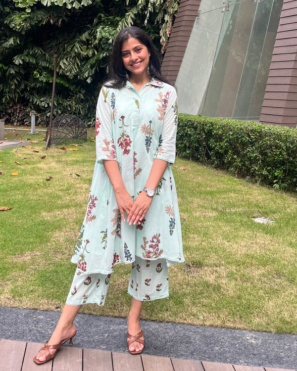 Pastel Garden Mal-Cotton 3-Piece Kurti Set