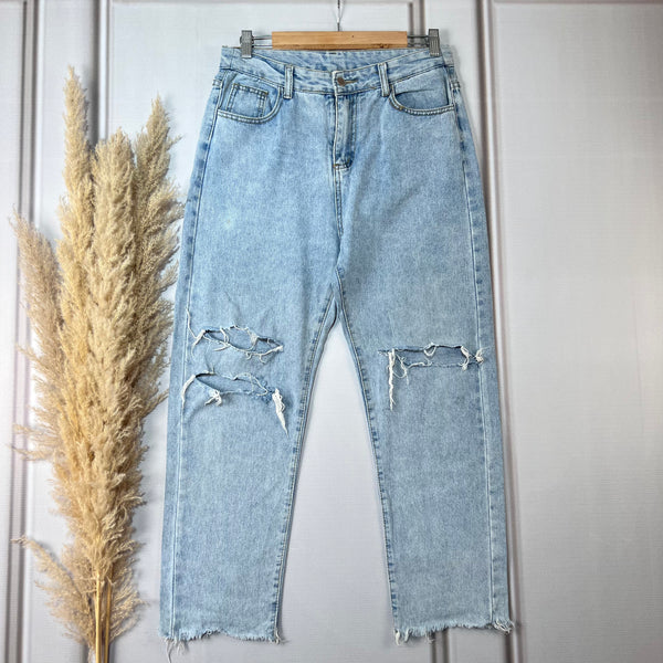 High-Waist Shaded Blue Ripped Jeans