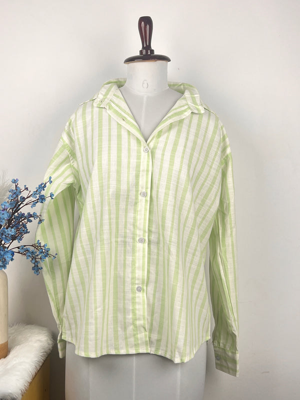Solid Green Striped Baggy Shirt