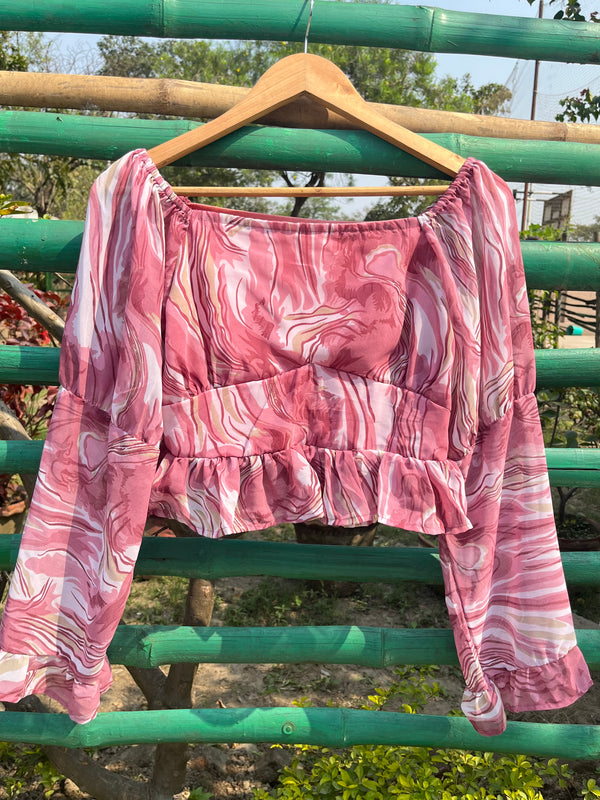 Pattern Pink Frill Top
