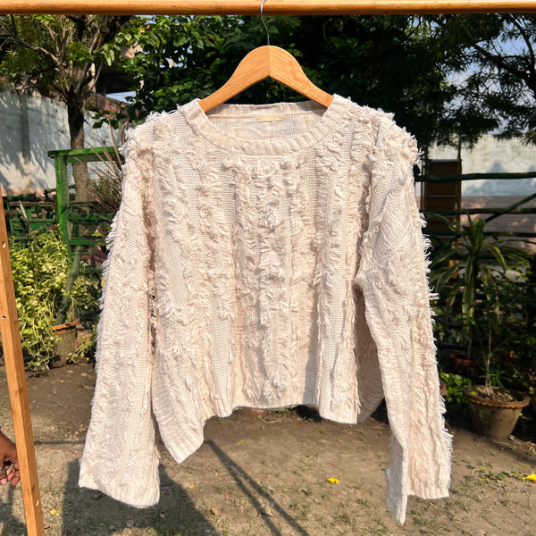 Statement White Furry Crop-Sweater