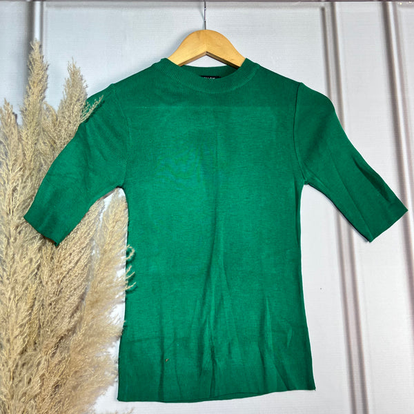 Casual High-Neck Green Top