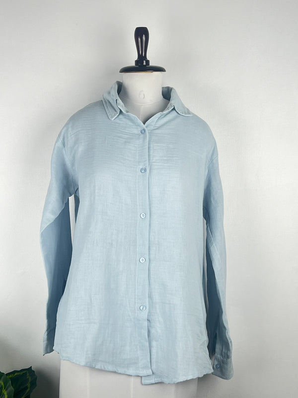 Solid Blue Mulmul Baggy Shirt