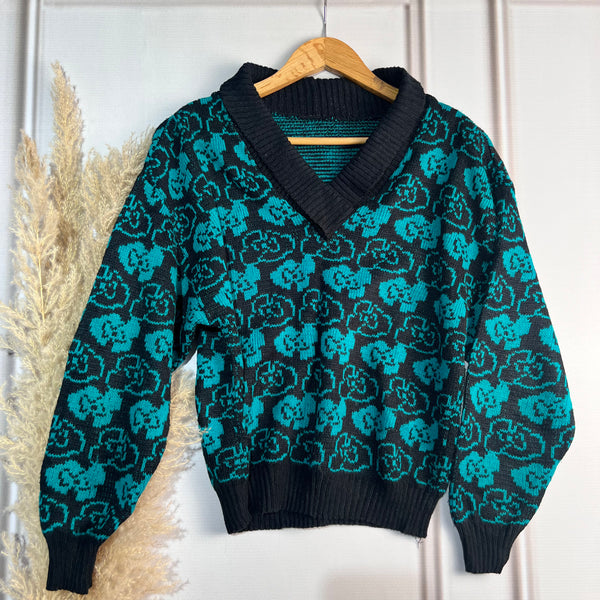 Patterned Collar Comfy Sweater