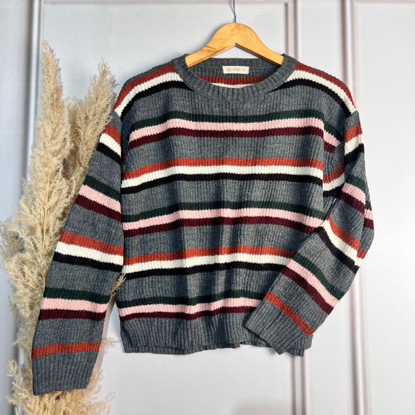 Stripe Knitted Round Neck Sweater