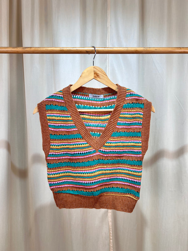 Colourful Knitted V-Neck Sweater-Vest