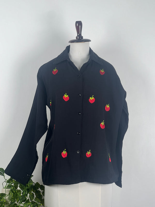 Elegant Apple-Printed Black Shirt