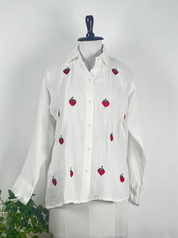 Classic Apple-Printed White Shirt
