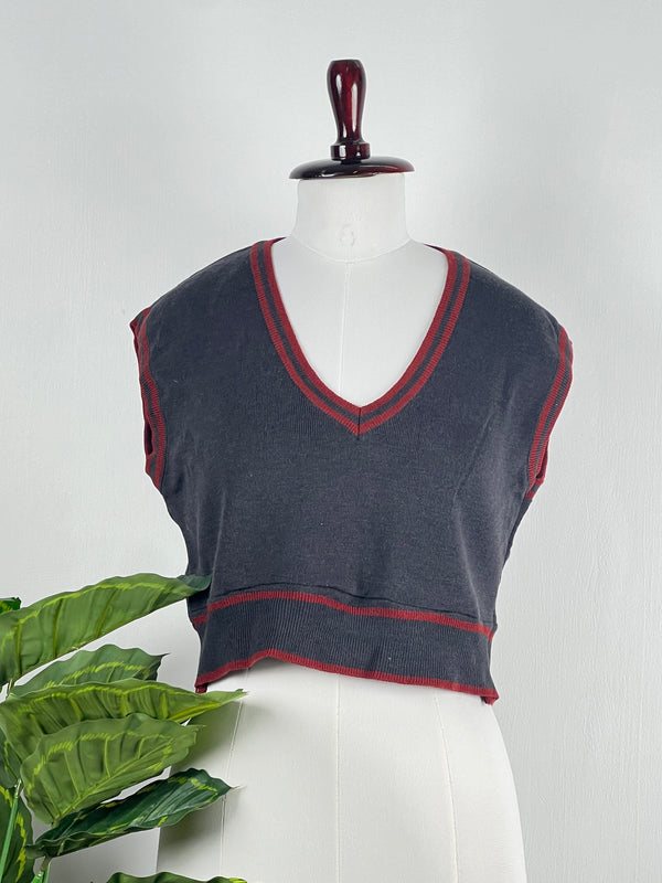 Retro V-Neck Charcoal Sweater-Vest