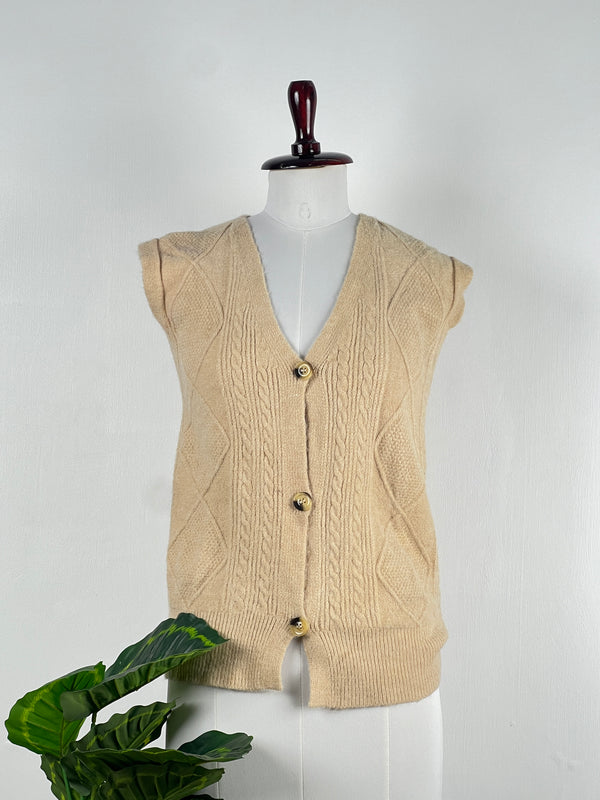 Retro Buttoned Cream Sweater-Vest