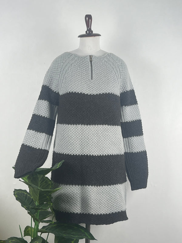 Retro Multicolor A-Line Woollen Dress