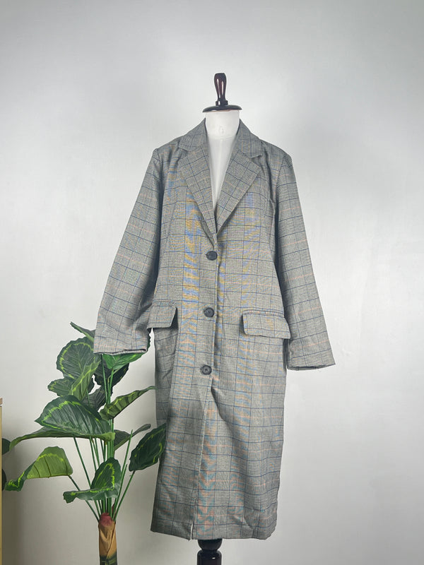 Retro Checked Gray Trench Coat