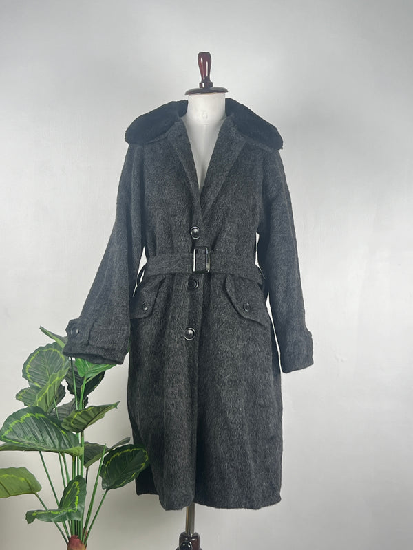 Trendy Buttoned Charcoal Fur Coat