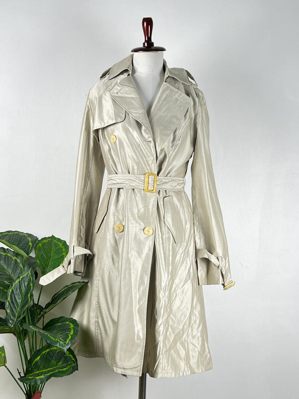 Trendy Buttoned Cream Trench Coat
