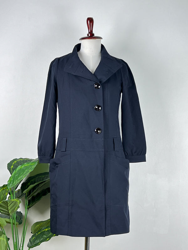 Elegant Buttoned Blue Trench Coat