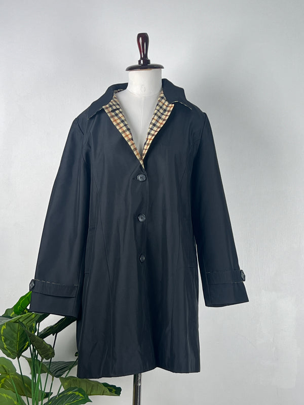 Classic Buttoned Black Trench Coat