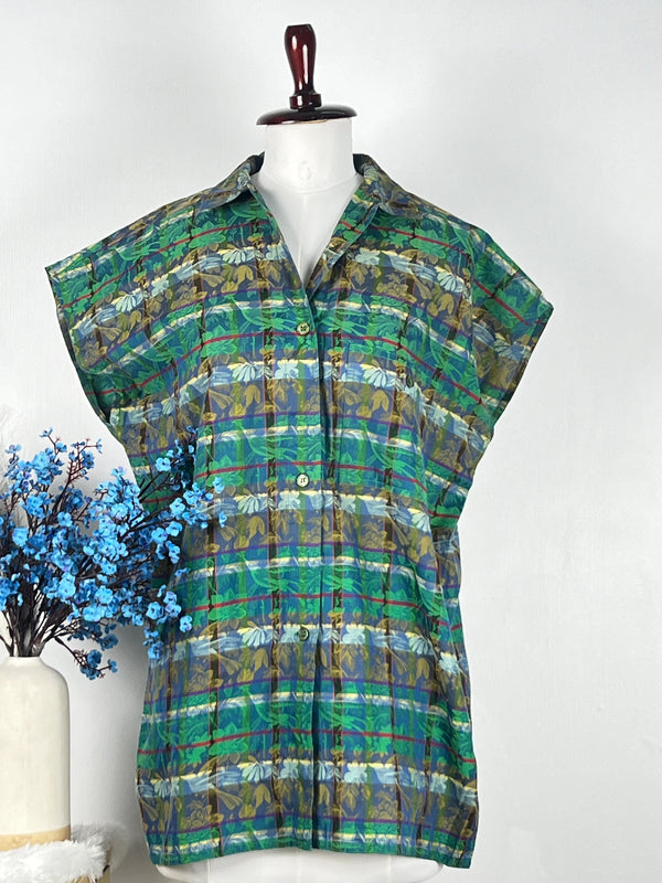Floral-Checked Baggy Shirt