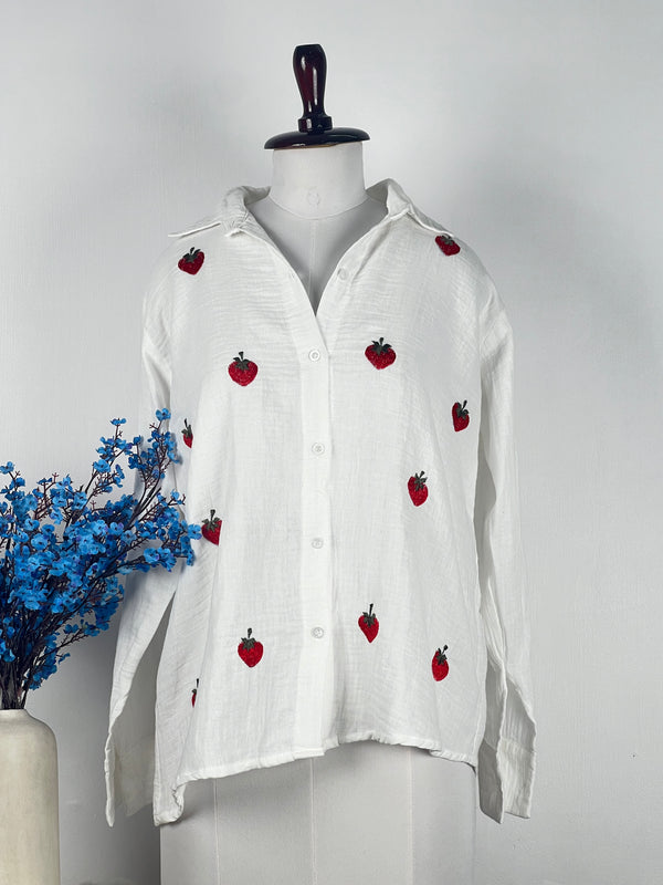 Classic Apple-Printed White Shirt