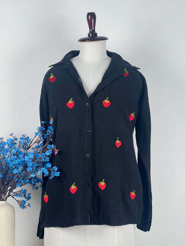 Elegant Apple-Printed Black Shirt