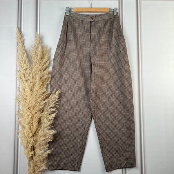 High-Waist Olive Checked Tapered Pants