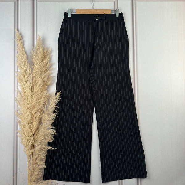 High-Waist Striped Black Straight Pants