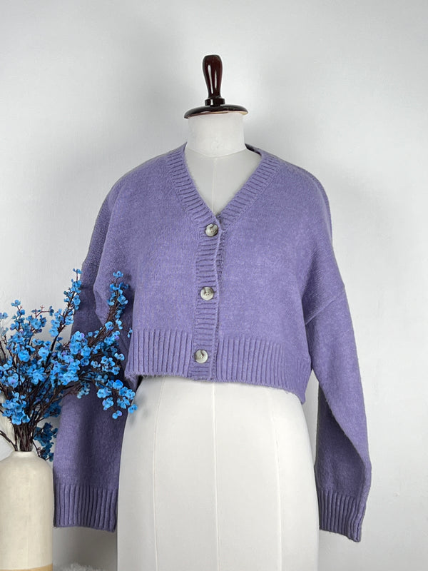 V-Neck Lavender Baggy-Fit Cardigan