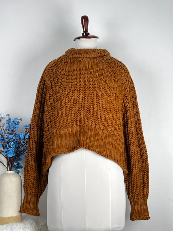 Turtle-Neck Brown Baggy-Fit Sweater