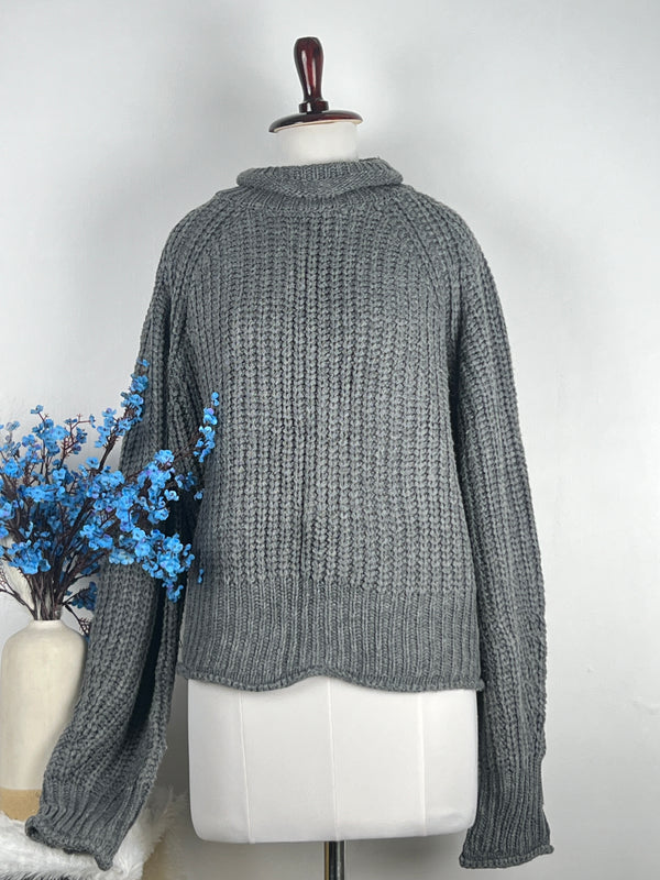 Turtle-Neck Gray Baggy-Fit Sweater