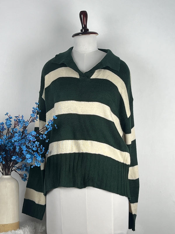Collared Green Baggy-Fit Sweater