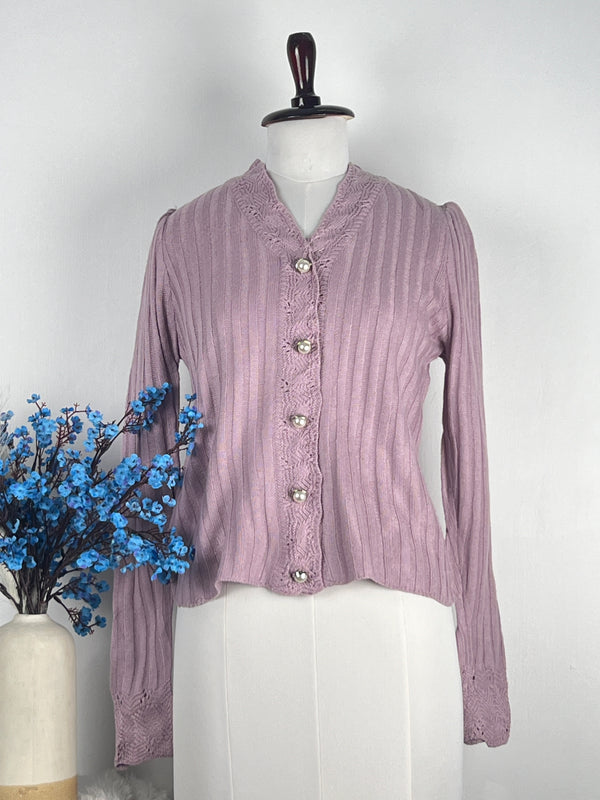 Stylish-Buttoned Lavender Cardigan