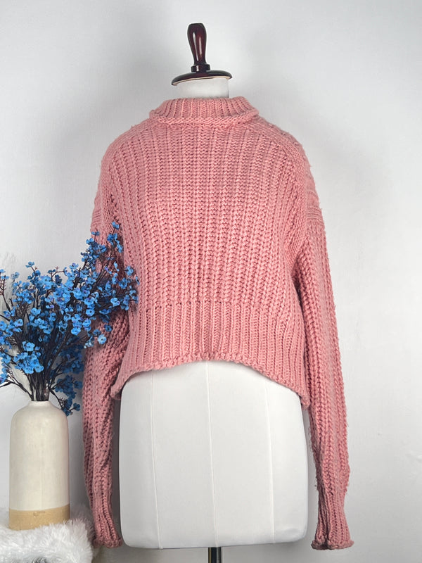 Turtle-Neck Pink Baggy-Fit Sweater