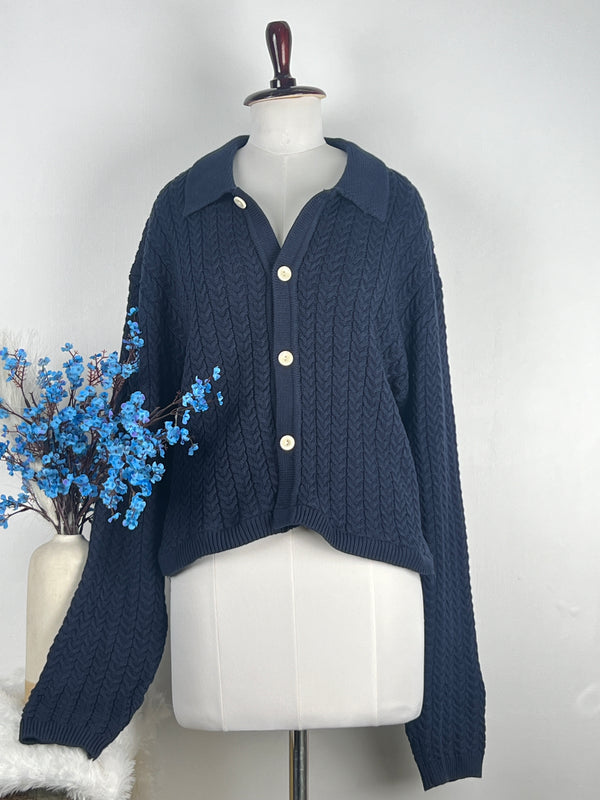 Collared Blue Baggy-Fit Cardigan