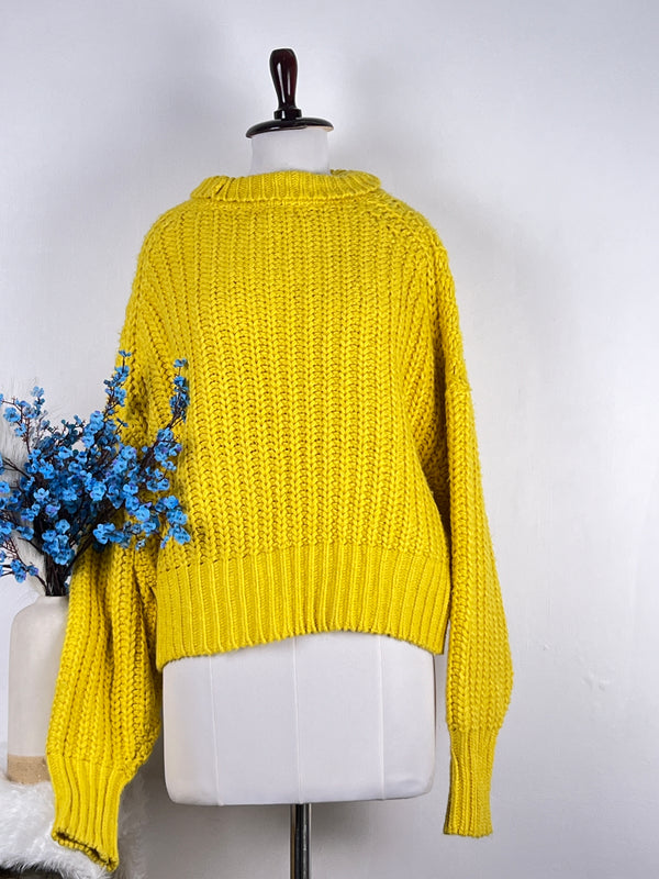Turtle-Neck Yellow Baggy-Fit Cardigan