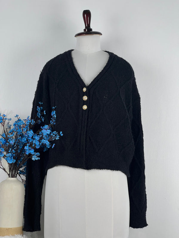Stylish-Buttoned Black Cardigan