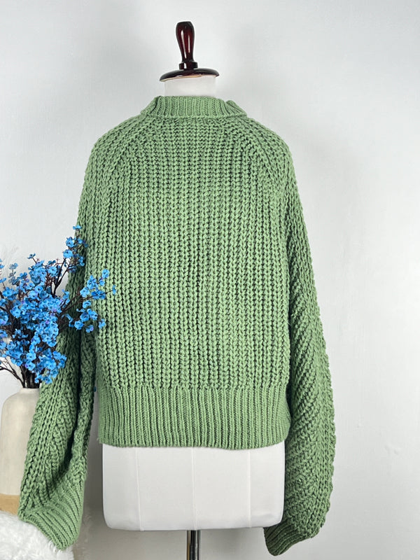 Turtle-Neck Green Baggy-Fit Sweater
