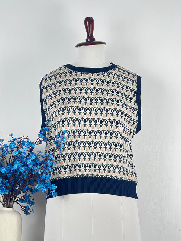 Round-Neck Multicolor Sweater-Vest