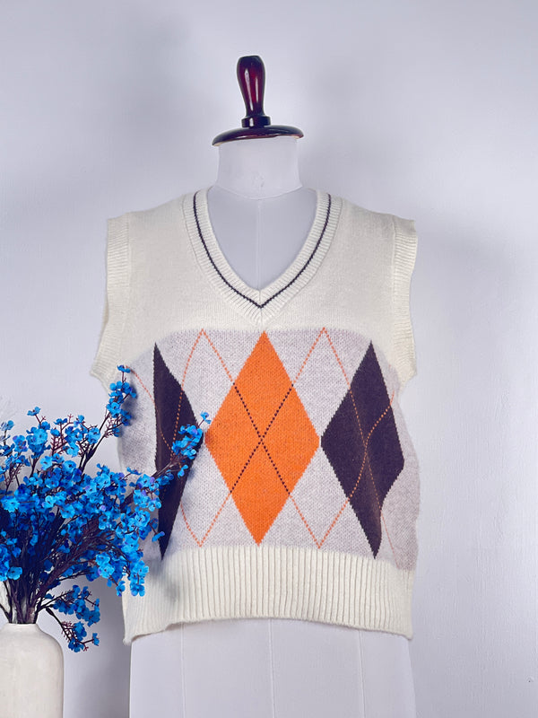 V-Neck White Sweater-Vest