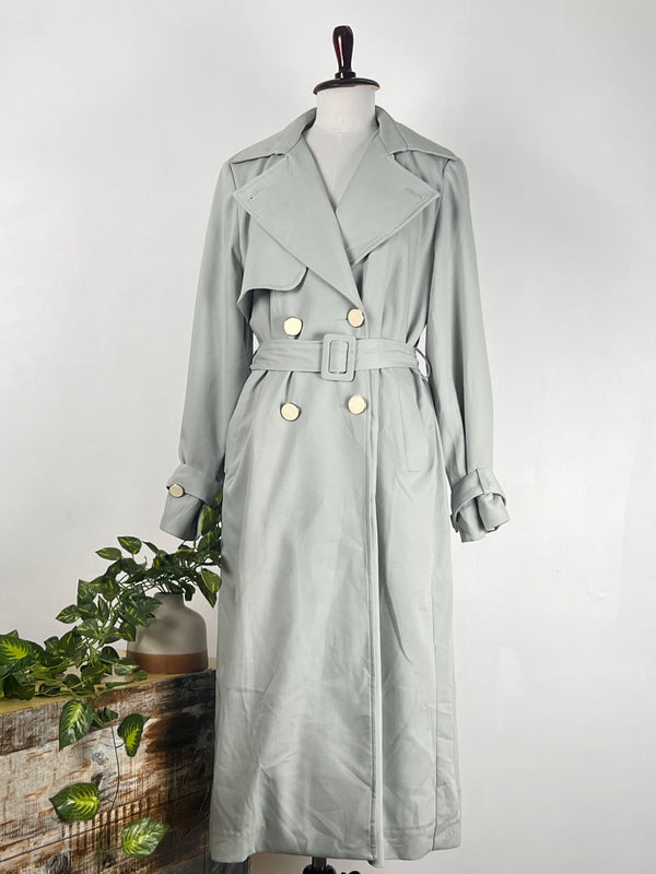 Retro Blue Long Trench Coat
