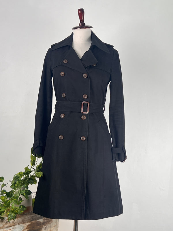 Stylish Black Mid-Length Trench Coat